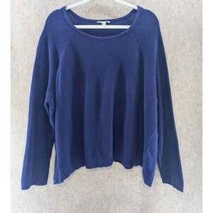 EILEEN FISHER Navy Blue Organic Cotton Textured Knit Sweater Pullover L/G